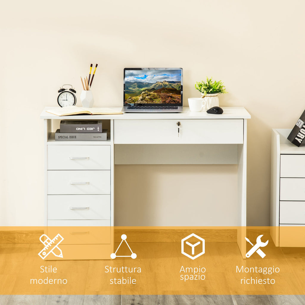 Easycomfort Scrivania per Camera o Ufficio in Legno with 2 Cassetti e 2 Chiavi, 110x50x76cm - white