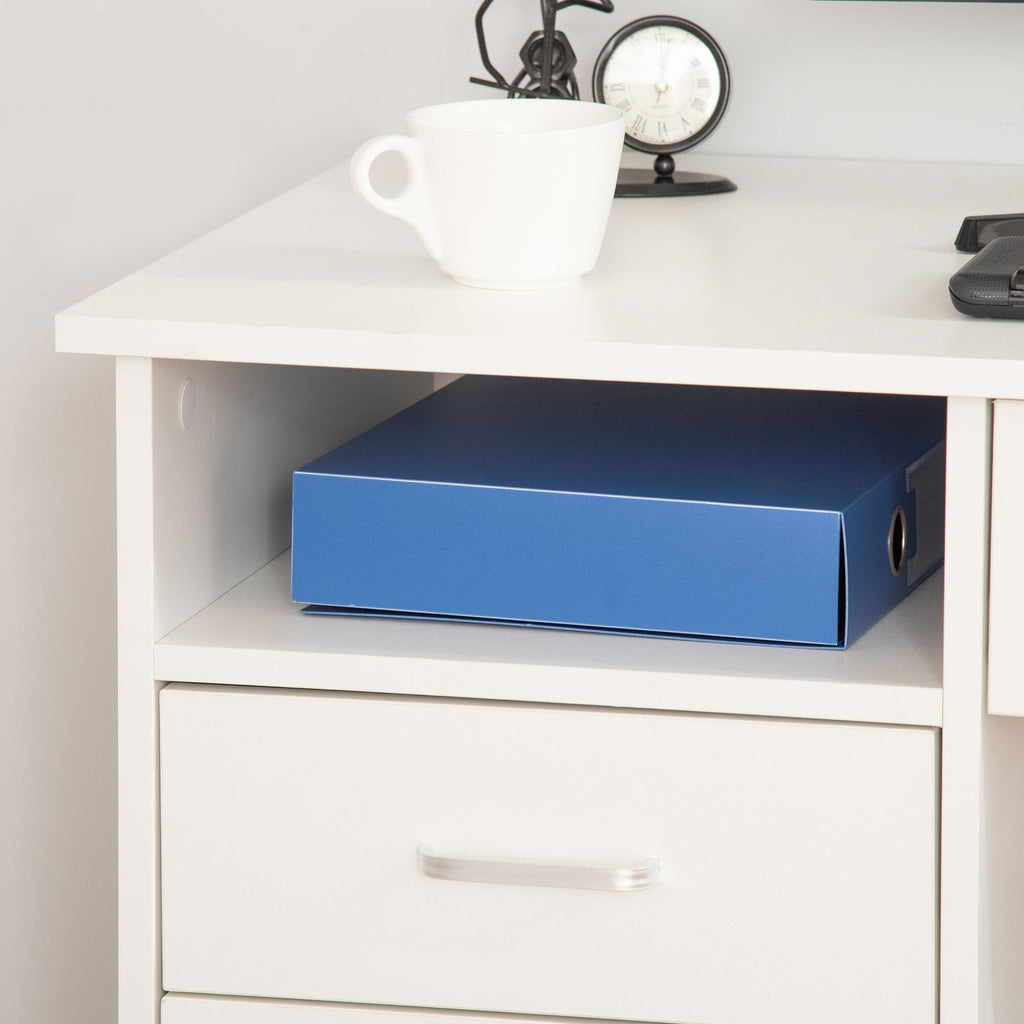 Easycomfort Scrivania per Camera o Ufficio in Legno with 2 Cassetti e 2 Chiavi, 110x50x76cm - white