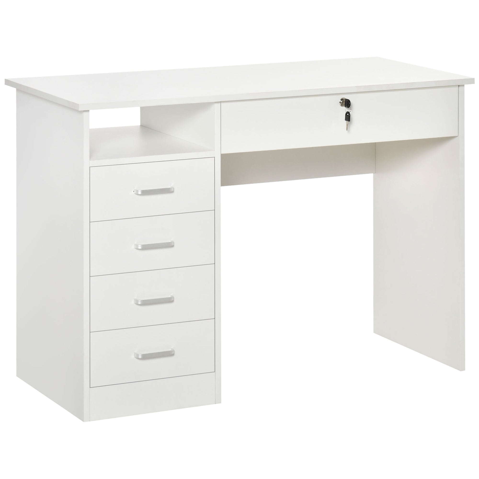 Easycomfort Scrivania per Camera o Ufficio in Legno with 2 Cassetti e 2 Chiavi, 110x50x76cm - white