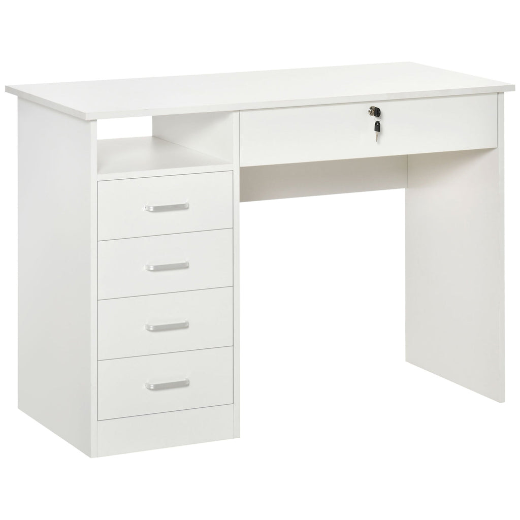 Easycomfort Scrivania per Camera o Ufficio in Legno with 2 Cassetti e 2 Chiavi, 110x50x76cm - white