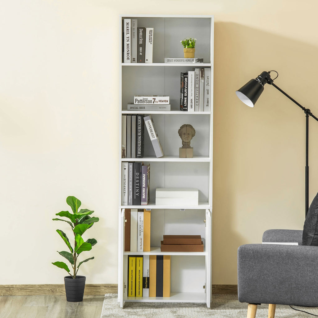 EasyComfort boekenkast met 4 schappen en 2-deurs kast 59x29x180 cm wit