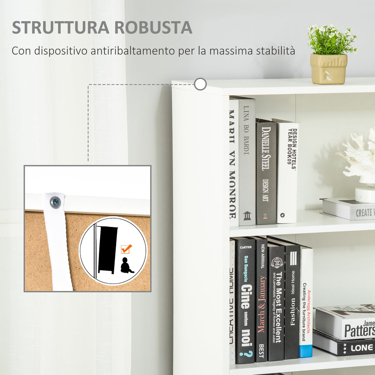 EasyComfort boekenkast met 4 schappen en 2-deurs kast 59x29x180 cm wit