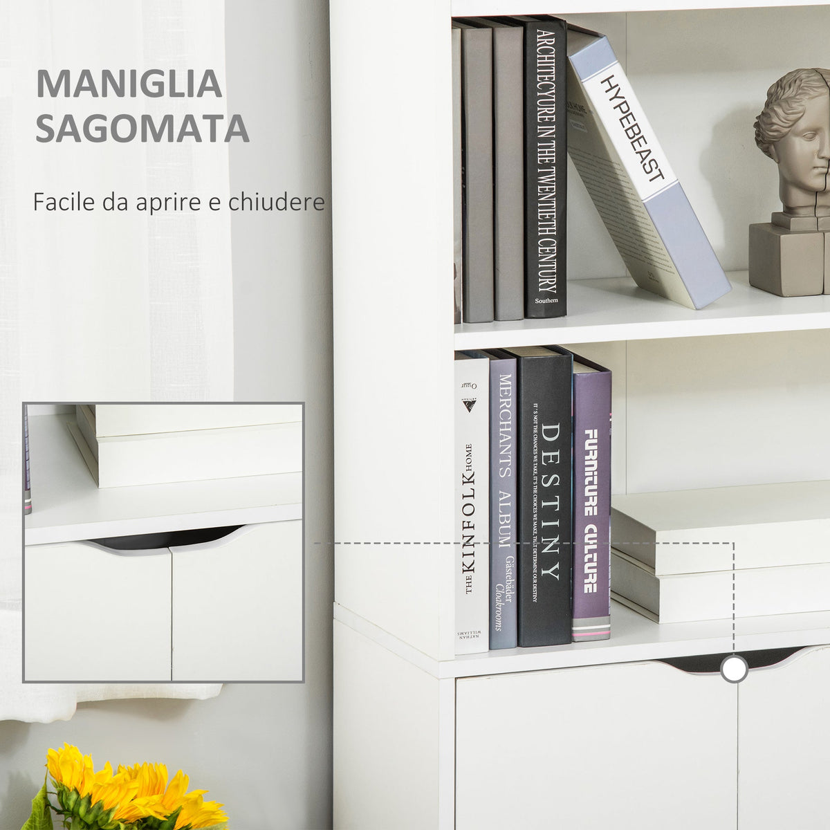 EasyComfort boekenkast met 4 schappen en 2-deurs kast 59x29x180 cm wit