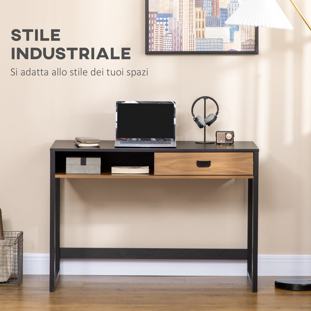 EasyComfort bureau met lade 110x50x76 cm – noten/zwart