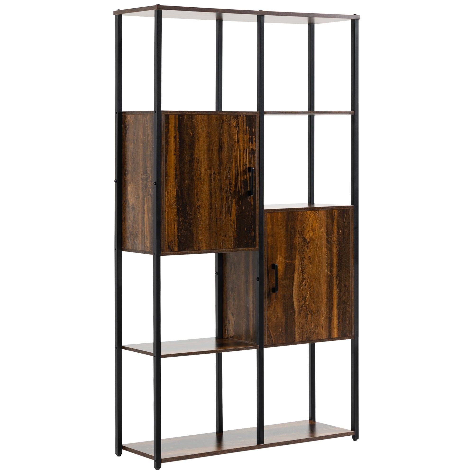 Easycomfort Libreria Stile Industriale with 4 Ripiani e 2 Armadietti, 90x30x159.5cm, black e Marrone