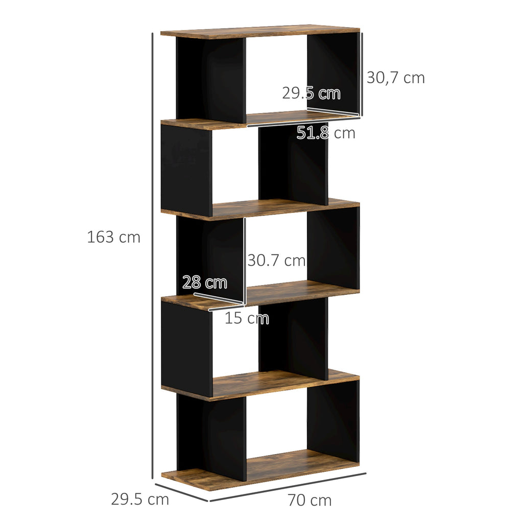 EasyComfort Asymmetrische wandboekenkast, 5 planken, 70x29.5x163 cm