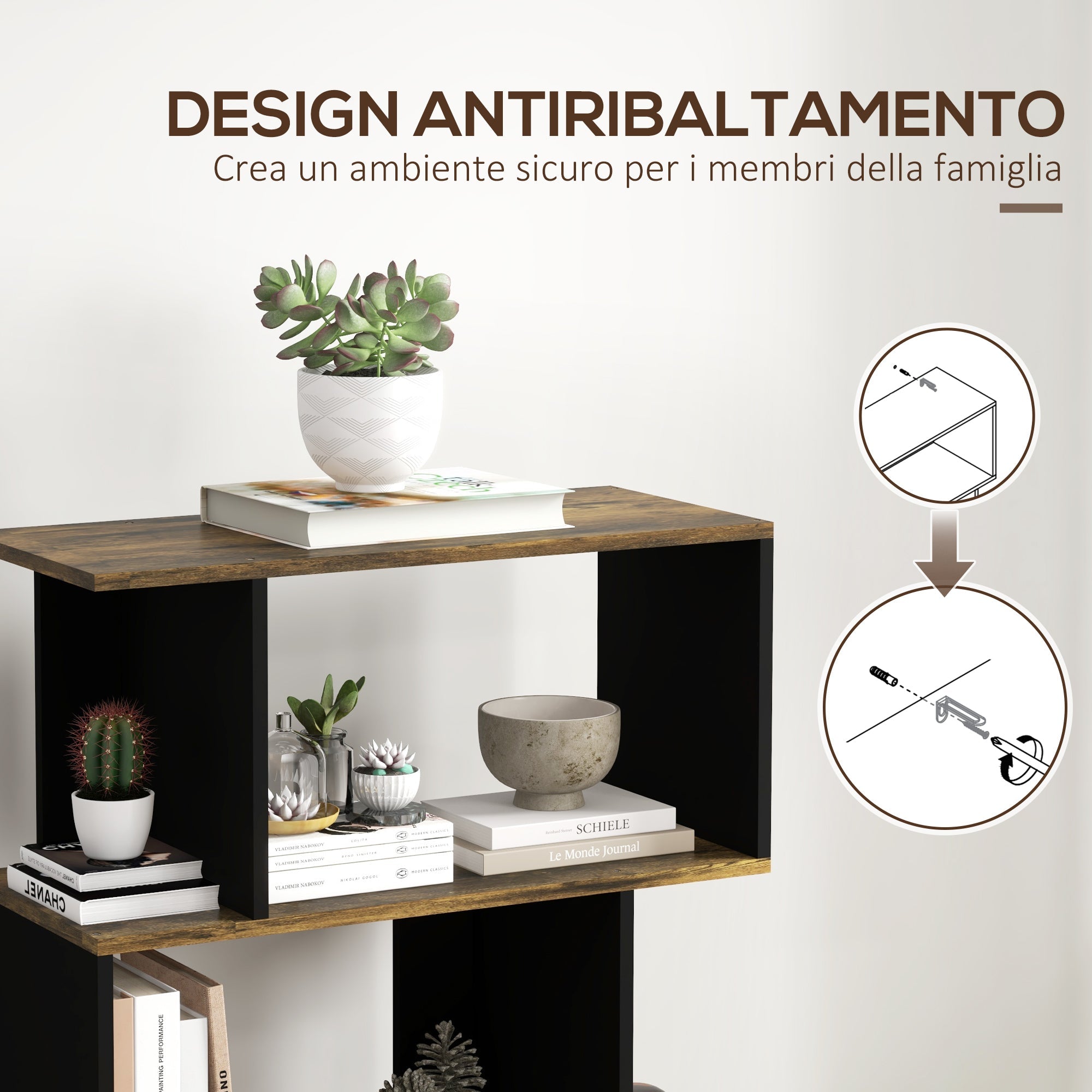 EasyComfort Asymmetrische wandboekenkast, 5 planken, 70x29.5x163 cm