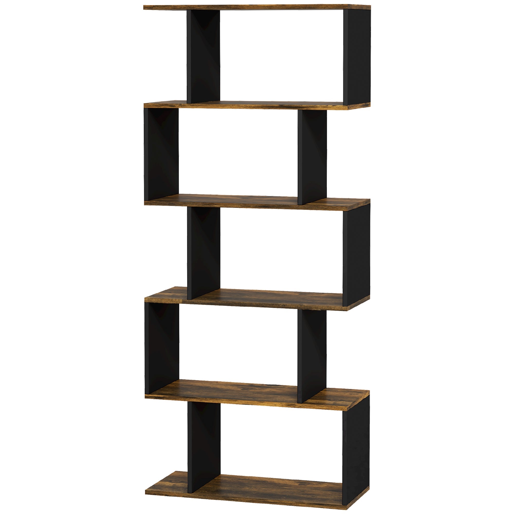 Easycomfort Libreria Moderna Asimmetrica wall-mounted with 5 Ripiani in Legno, 70x29.5x163cm, Marrone Rustico
