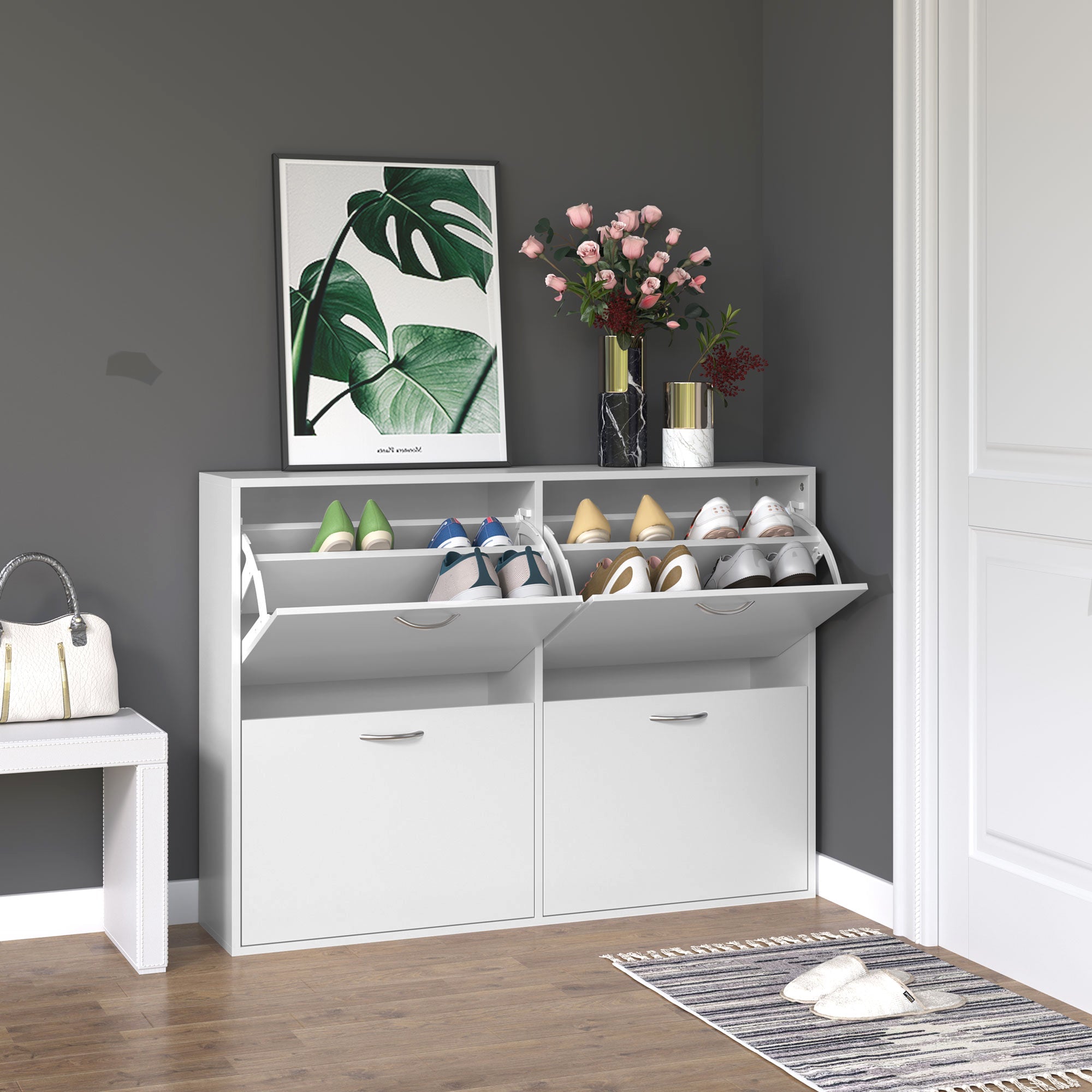 Easycomfort Scarpiera Salvaspazio in Legno per Camera e Ingresso, Capacità 24 Scarpe, 120x24x81cm white