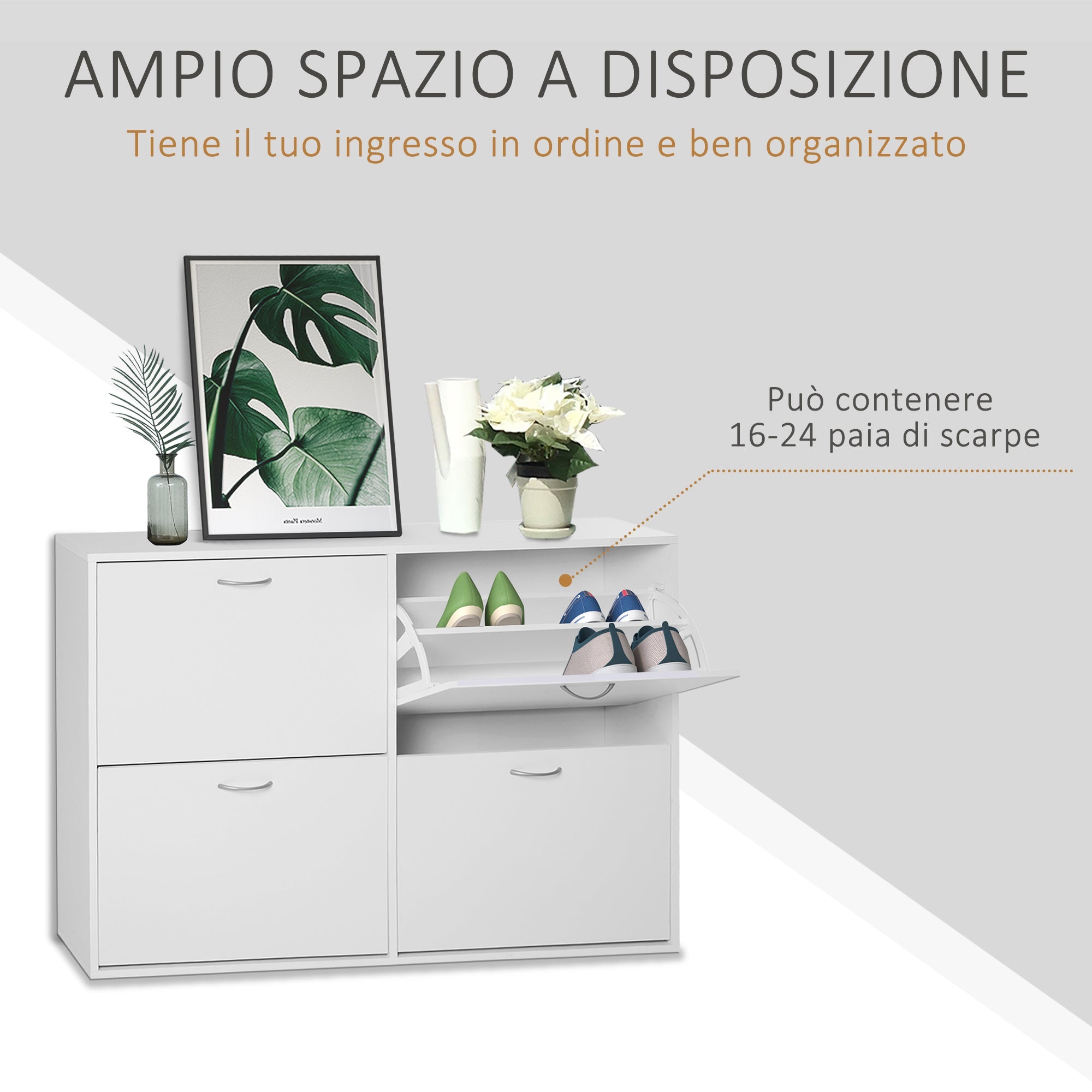 Easycomfort Scarpiera Salvaspazio in Legno per Camera e Ingresso, Capacità 24 Scarpe, 120x24x81cm white