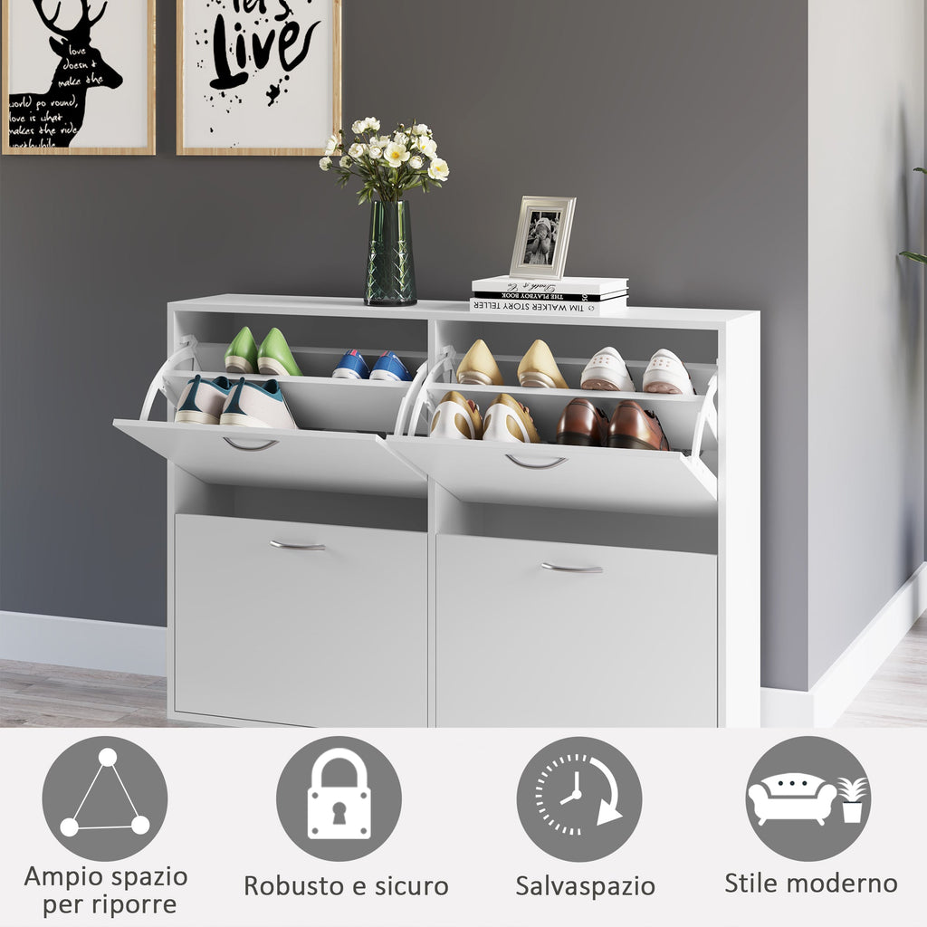 Easycomfort Scarpiera Salvaspazio in Legno per Camera e Ingresso, Capacità 24 Scarpe, 120x24x81cm white