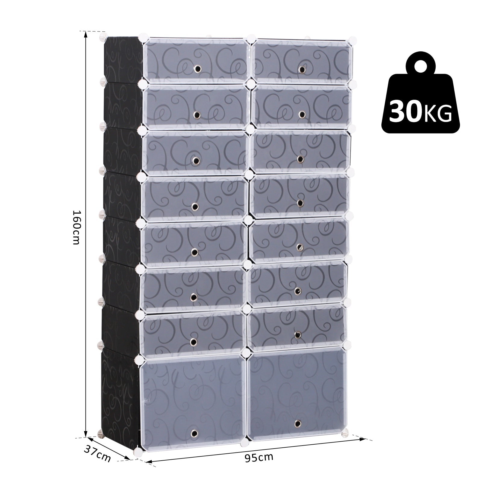 EasyComfort modulaire schoenenkast met 16 kubussen 95 x 37 x 160 cm