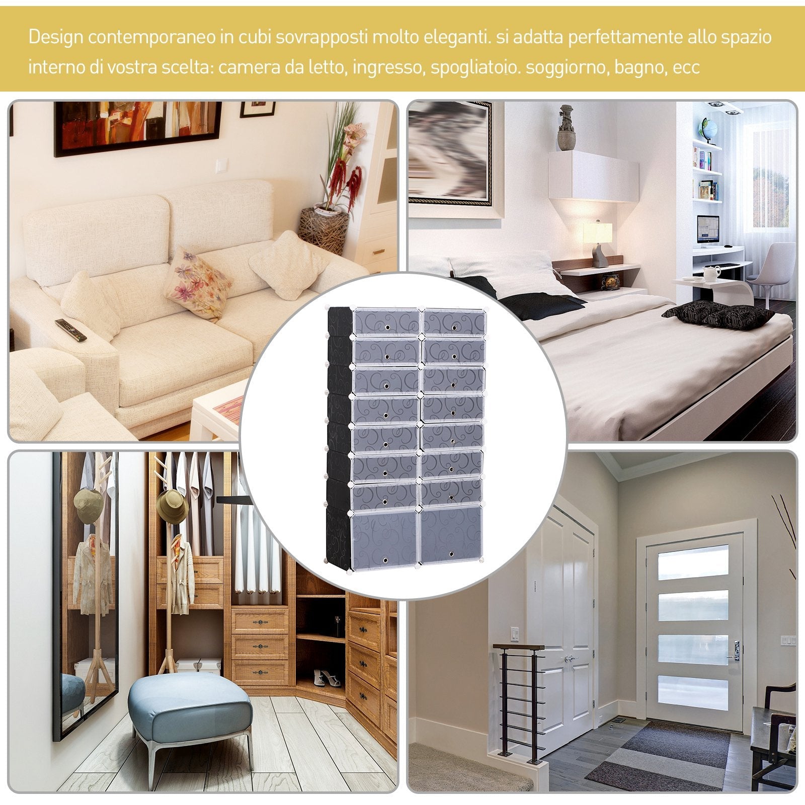 EasyComfort modulaire schoenenkast met 16 kubussen 95 x 37 x 160 cm
