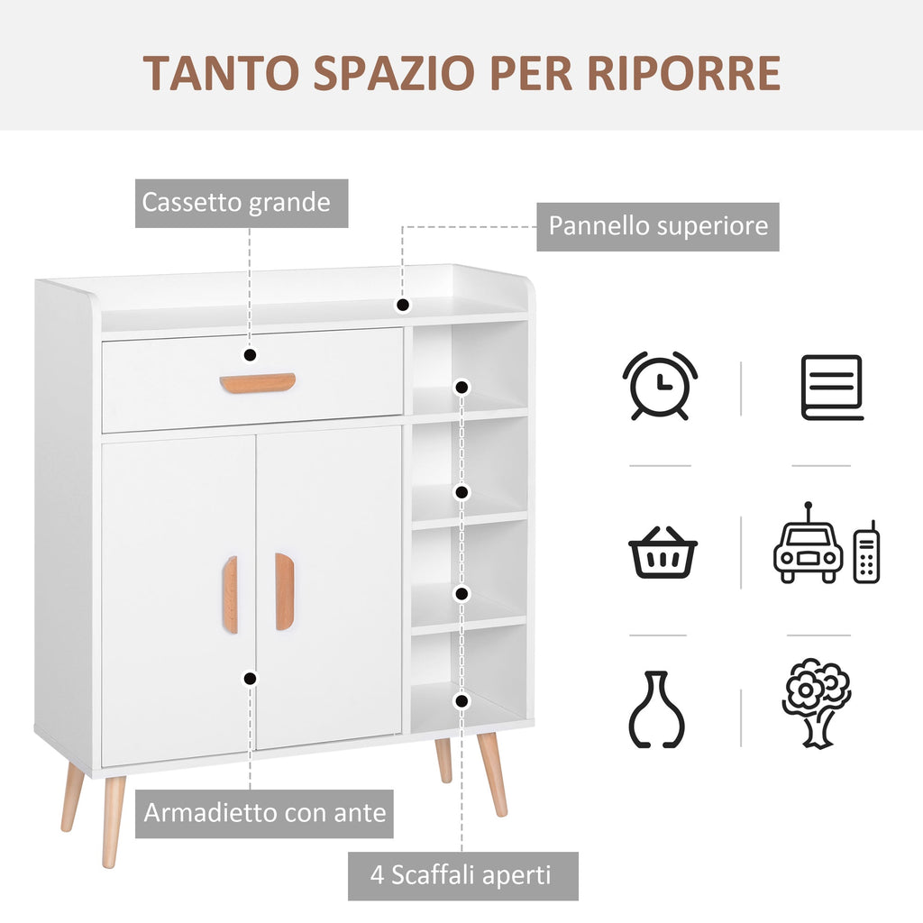 Easycomfort Armadietto Mobiletto Salvaspazio with 4 Cestini Pannelli Particelle 80 x 29.5 x 96cm white