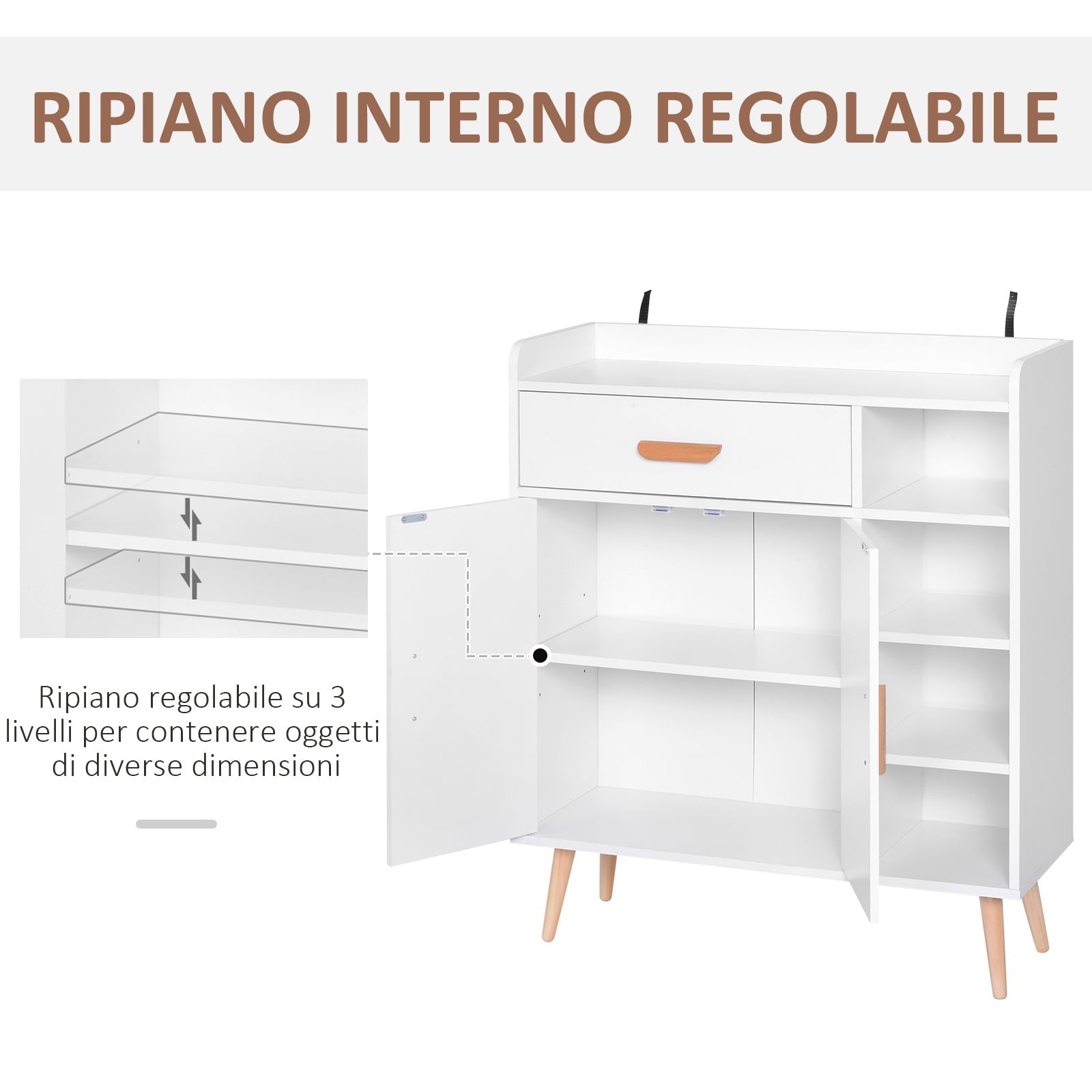 Easycomfort Armadietto Mobiletto Salvaspazio with 4 Cestini Pannelli Particelle 80 x 29.5 x 96cm white