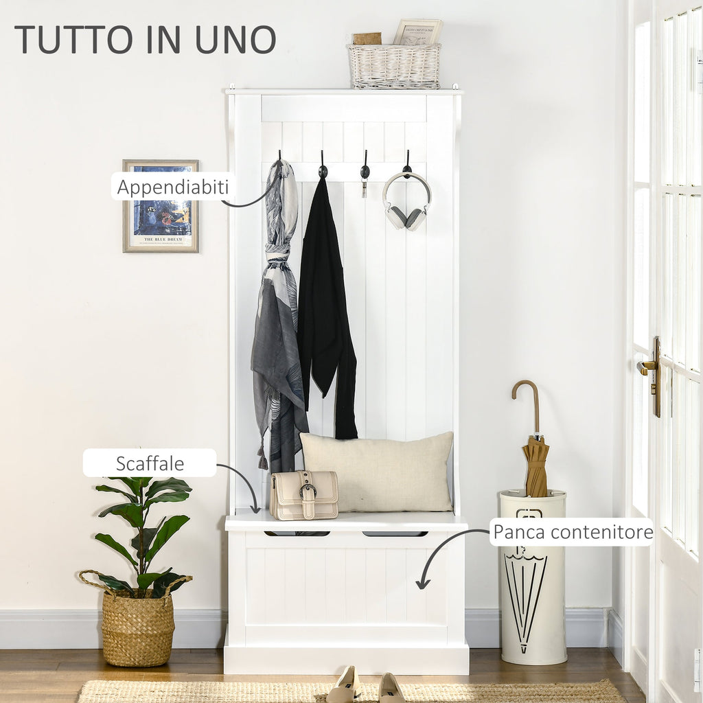 Easycomfort Appendiabiti with Panca Contenitore in MDF, per Casa e Ingresso, Max.100kg - 71.5 x 39.5 x 170cm, white