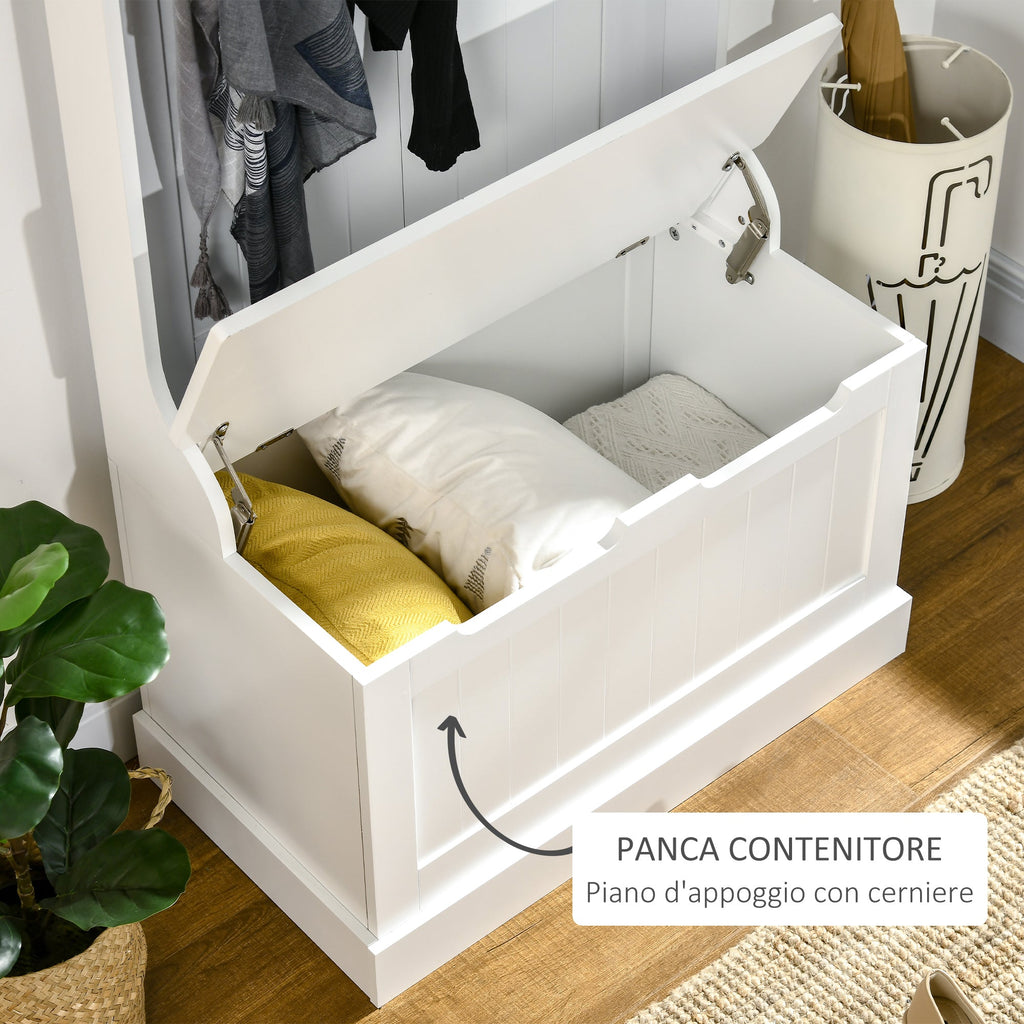 Easycomfort Appendiabiti with Panca Contenitore in MDF, per Casa e Ingresso, Max.100kg - 71.5 x 39.5 x 170cm, white