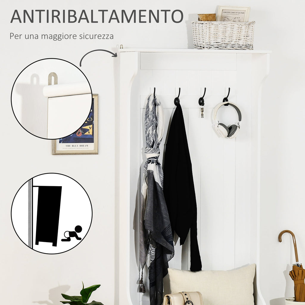 Easycomfort Appendiabiti with Panca Contenitore in MDF, per Casa e Ingresso, Max.100kg - 71.5 x 39.5 x 170cm, white
