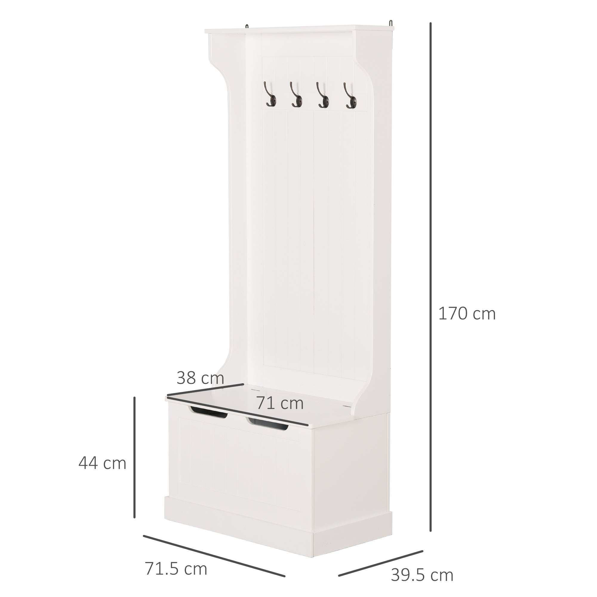 Easycomfort Appendiabiti with Panca Contenitore in MDF, per Casa e Ingresso, Max.100kg - 71.5 x 39.5 x 170cm, white