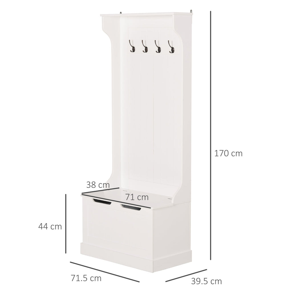 Easycomfort Appendiabiti with Panca Contenitore in MDF, per Casa e Ingresso, Max.100kg - 71.5 x 39.5 x 170cm, white