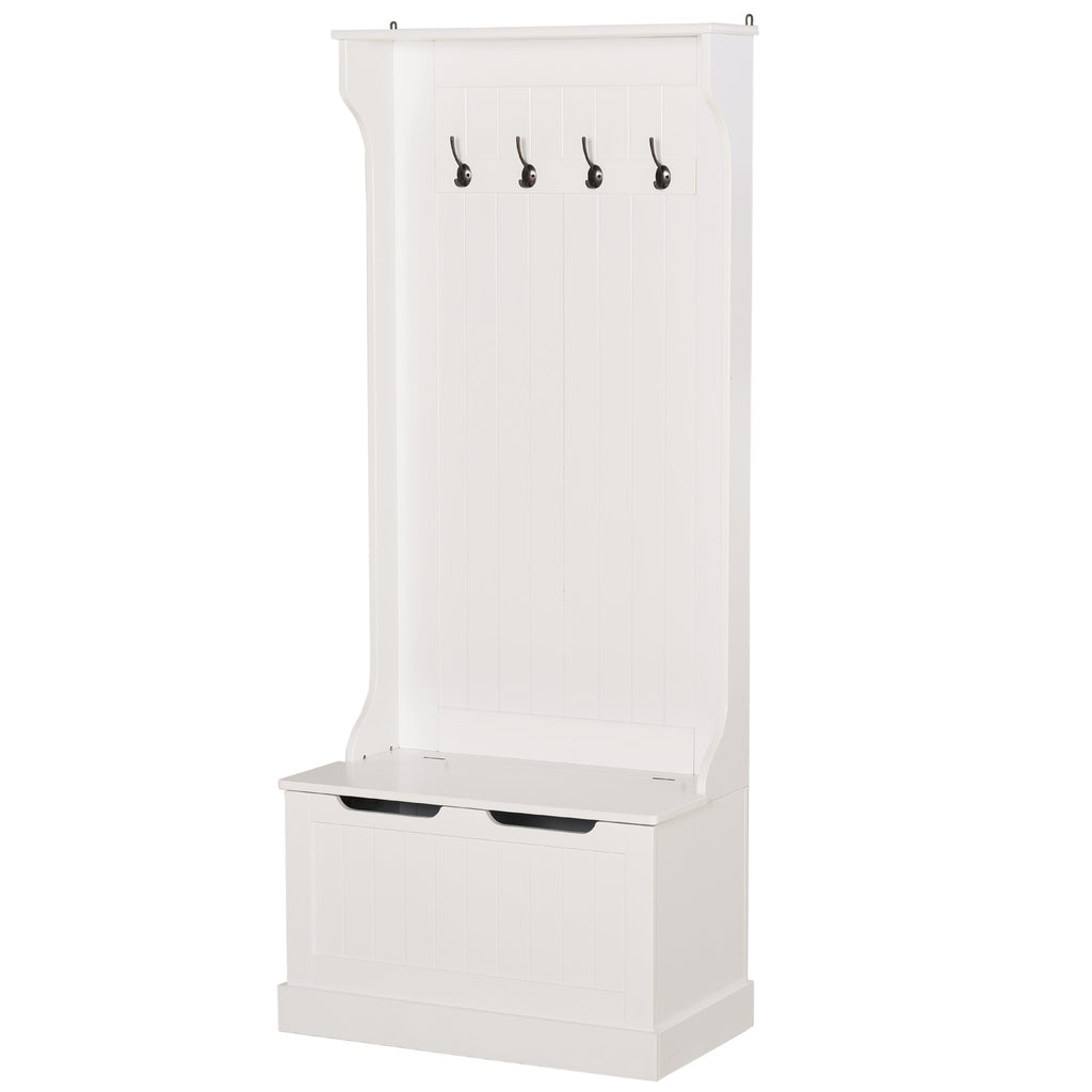 Easycomfort Appendiabiti with Panca Contenitore in MDF, per Casa e Ingresso, Max.100kg - 71.5 x 39.5 x 170cm, white