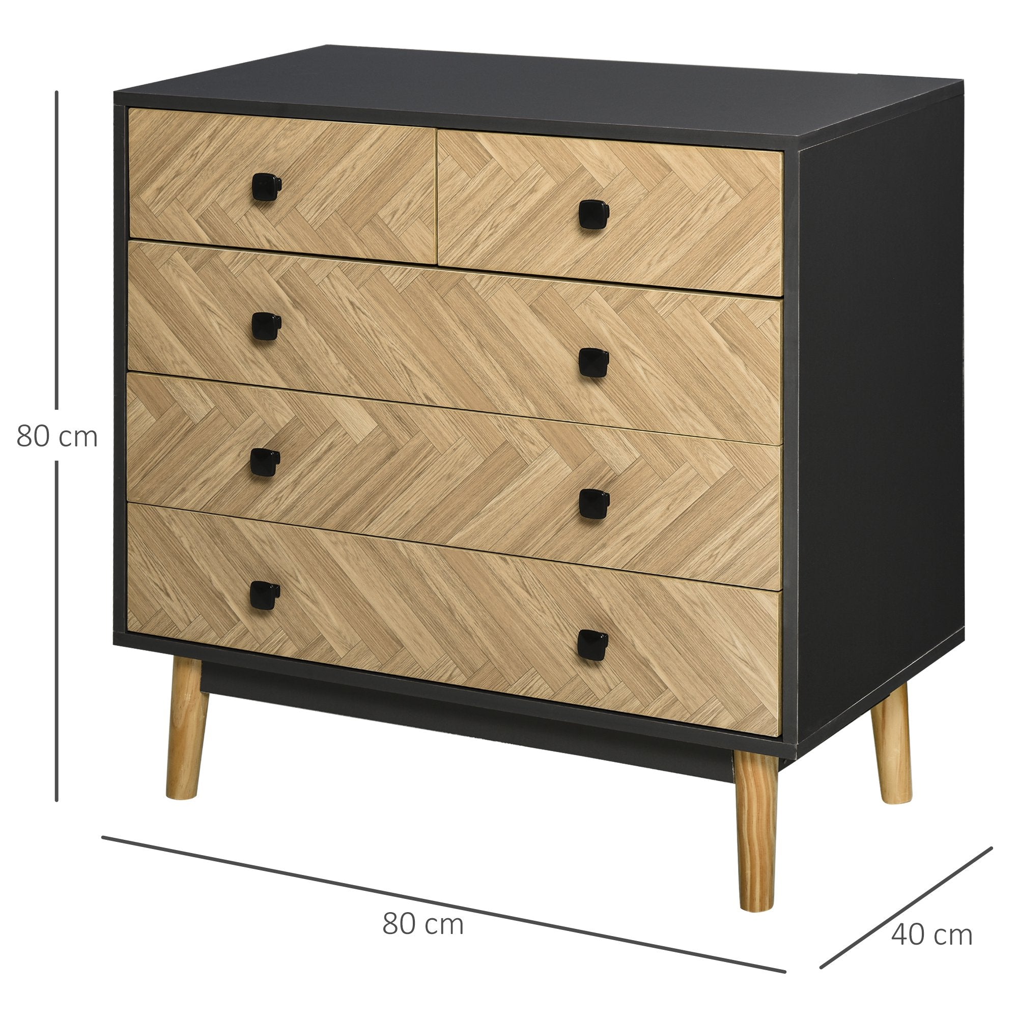 EasyComfort ladekast 5 laden 80x40x80 cm - donkergrijs
