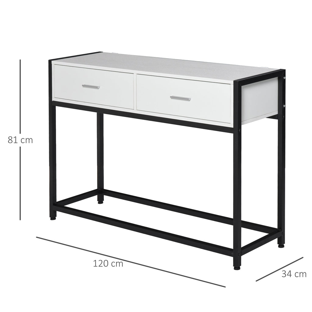 EasyComfort Tavolo Consolle per Ingresso with 2 Cassetti in Legno white e Metallo black