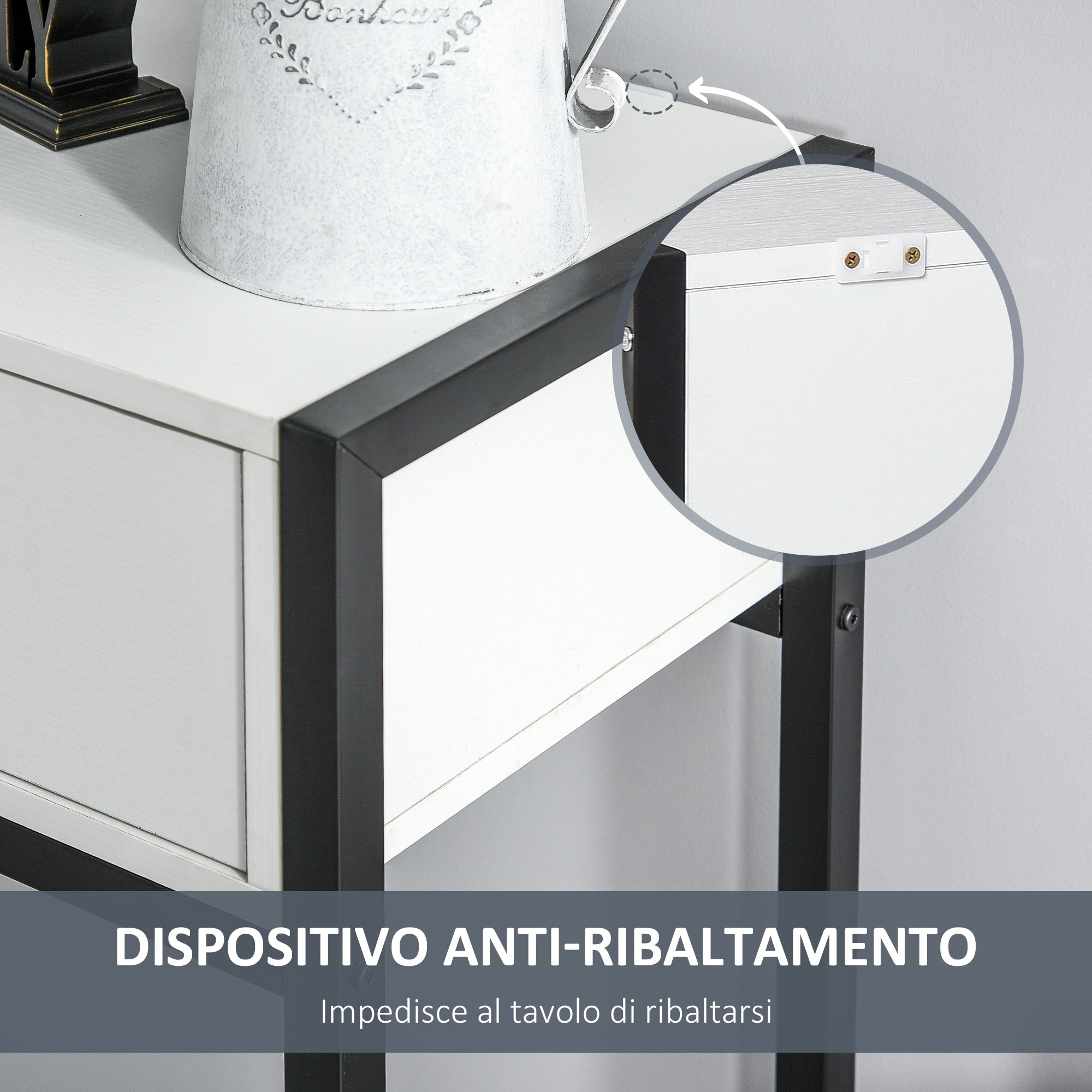 EasyComfort Tavolo Consolle per Ingresso with 2 Cassetti in Legno white e Metallo black