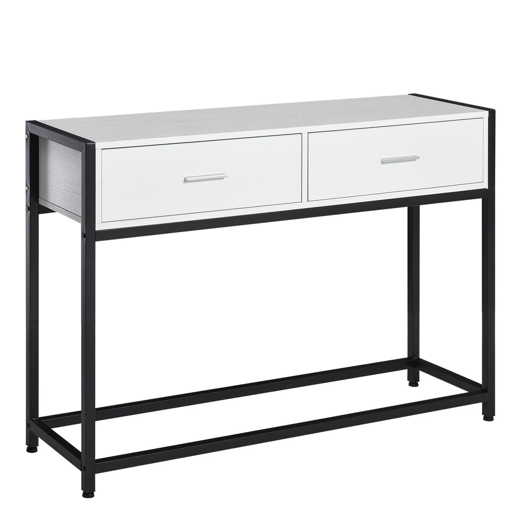 EasyComfort Tavolo Consolle per Ingresso with 2 Cassetti in Legno white e Metallo black