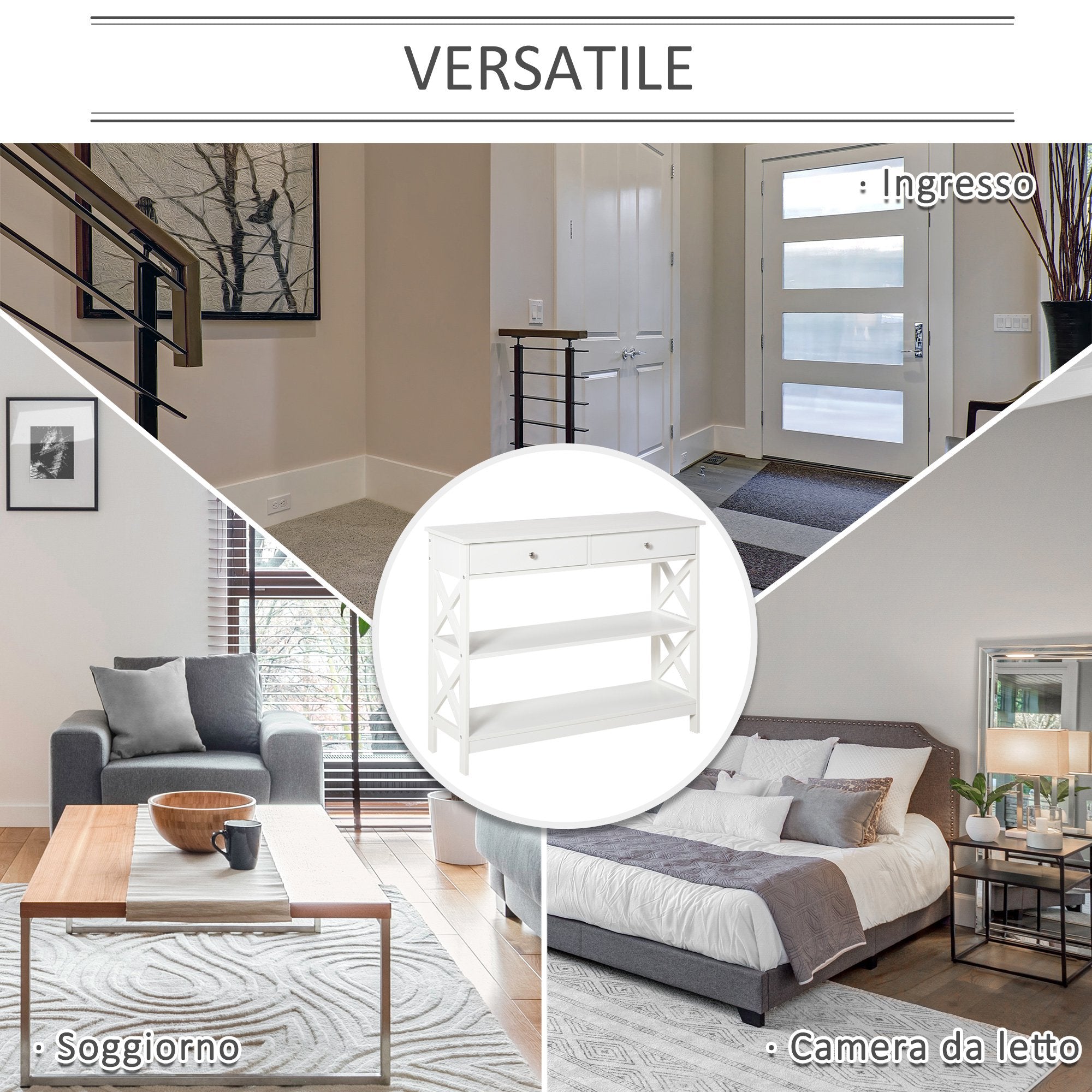 Easycomfort Tavolo Consolle with 2 Cassetti e 2 Mensole, Mobile da Ingresso e Soggiorno in MDF, 100x30.5x80cm, white