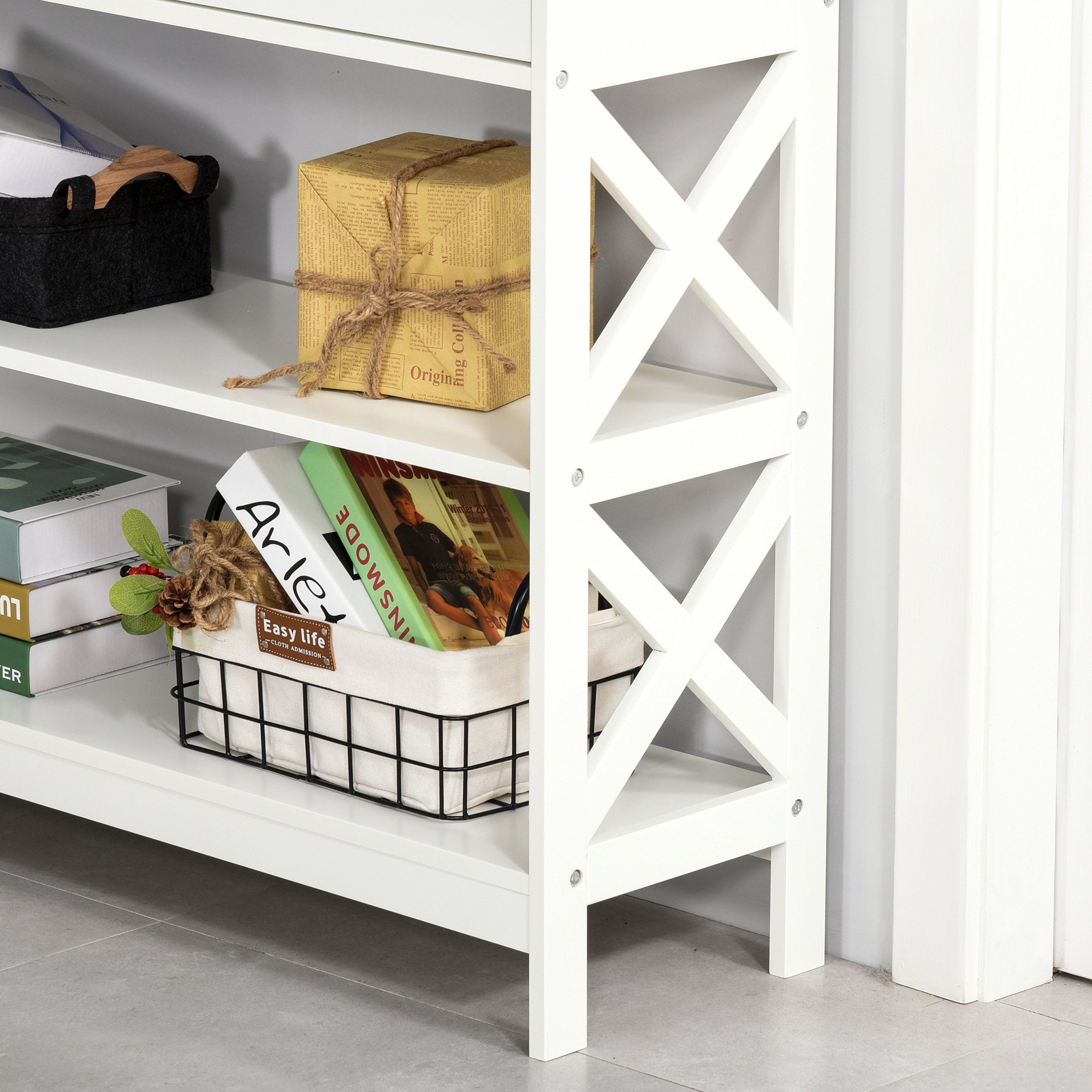 Easycomfort Tavolo Consolle with 2 Cassetti e 2 Mensole, Mobile da Ingresso e Soggiorno in MDF, 100x30.5x80cm, white