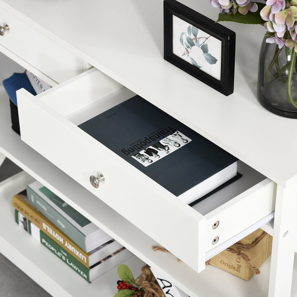 Easycomfort Tavolo Consolle with 2 Cassetti e 2 Mensole, Mobile da Ingresso e Soggiorno in MDF, 100x30.5x80cm, white
