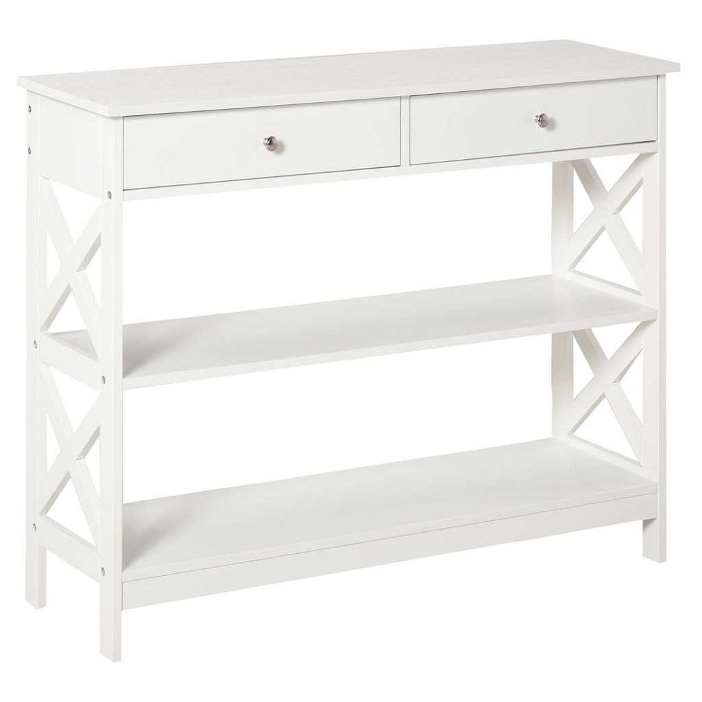 Easycomfort Tavolo Consolle with 2 Cassetti e 2 Mensole, Mobile da Ingresso e Soggiorno in MDF, 100x30.5x80cm, white