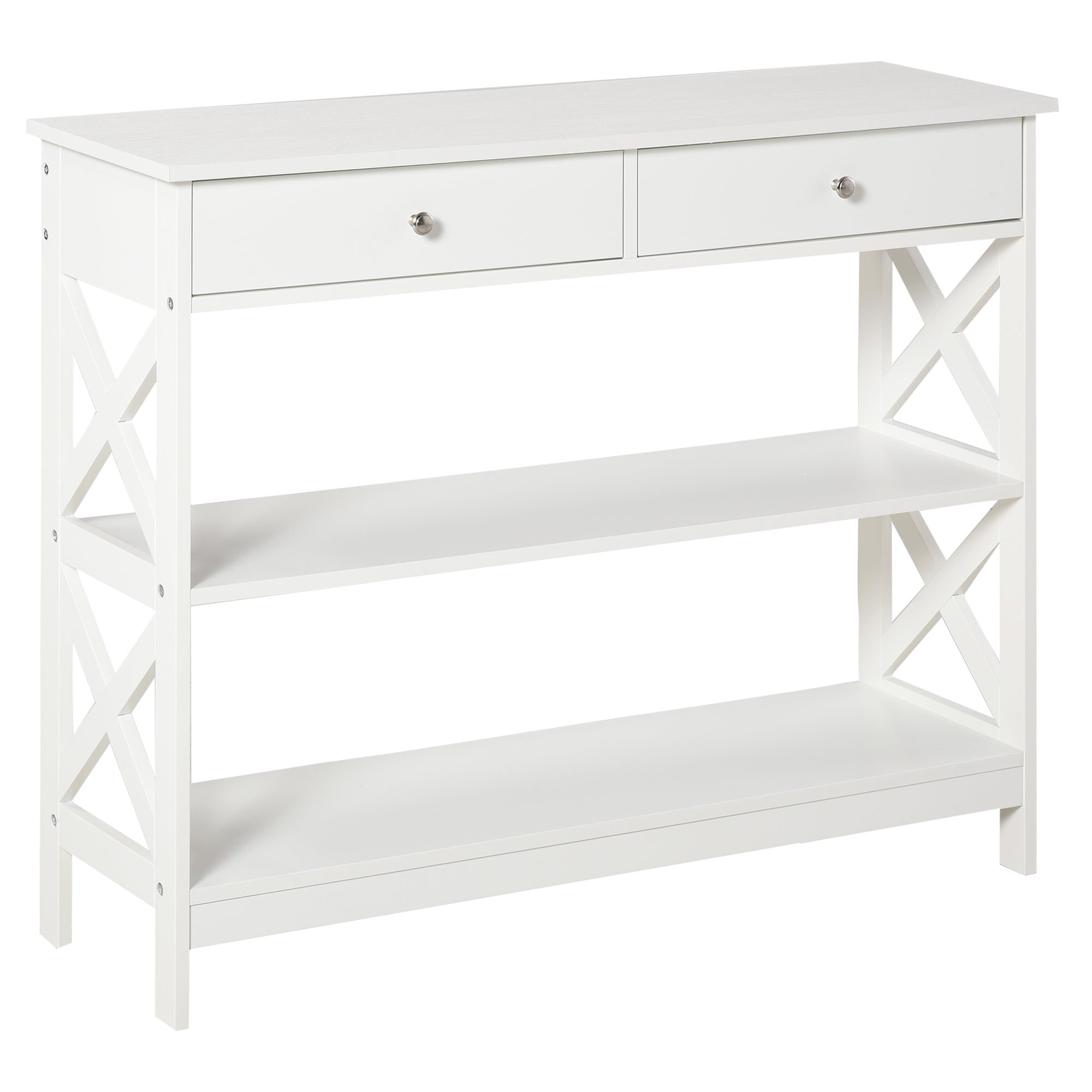 Easycomfort Tavolo Consolle with 2 Cassetti e 2 Mensole, Mobile da Ingresso e Soggiorno in MDF, 100x30.5x80cm, white