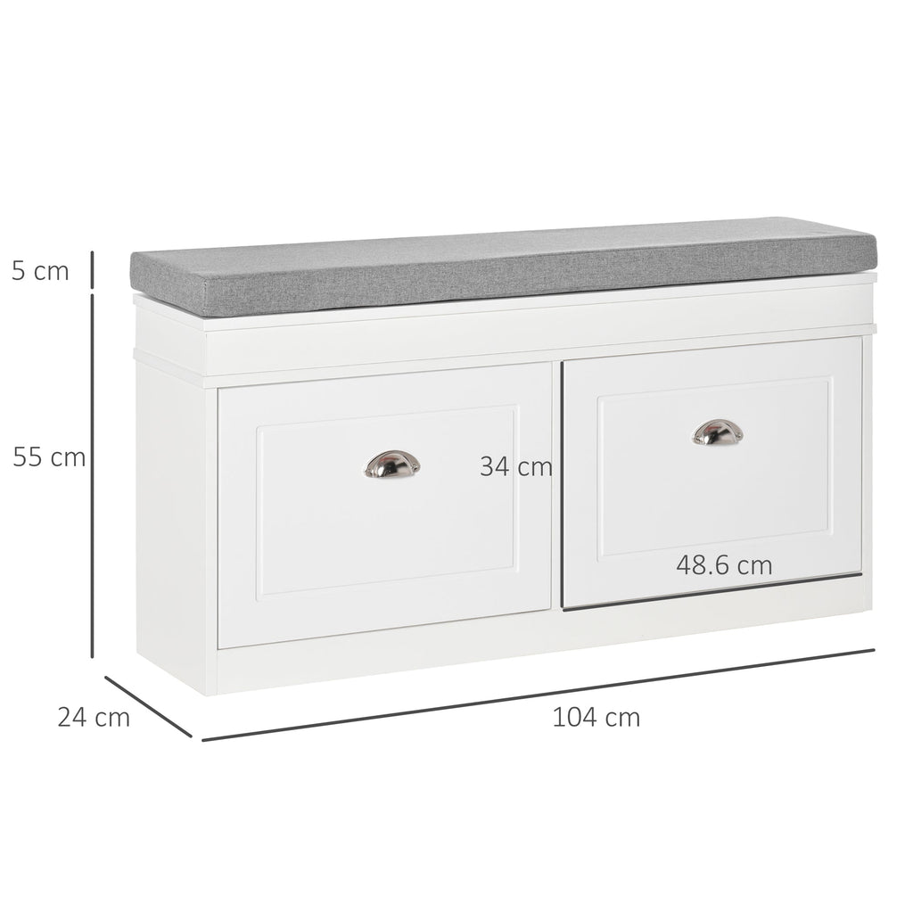 Easycomfort Panca Scarpiera Salvaspazio in Legno with Cuscino, 2 Cassetti with Mensola Regolabile per 8 Scarpe, 104x24x55cm, white
