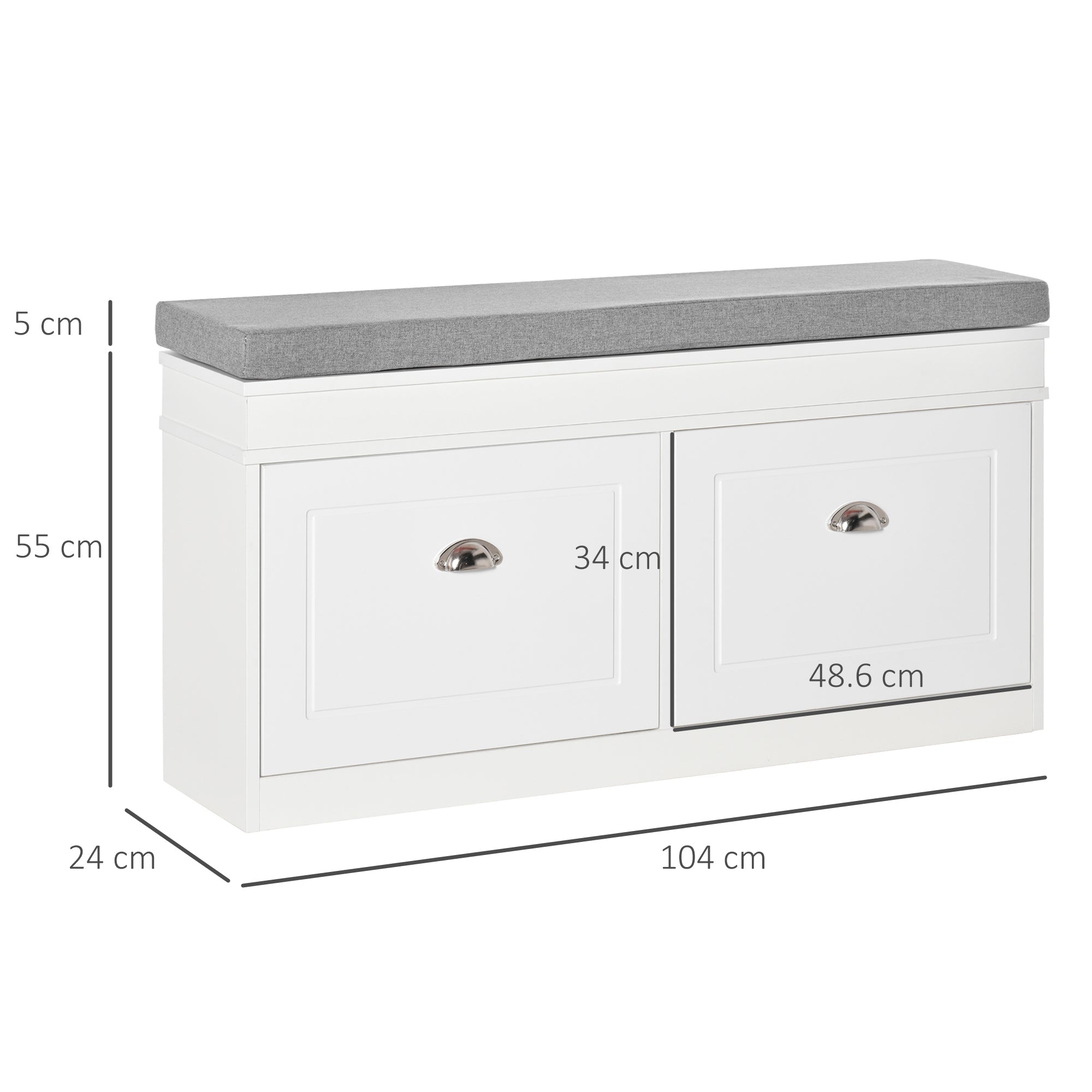 Easycomfort Panca Scarpiera Salvaspazio in Legno with Cuscino, 2 Cassetti with Mensola Regolabile per 8 Scarpe, 104x24x55cm, white