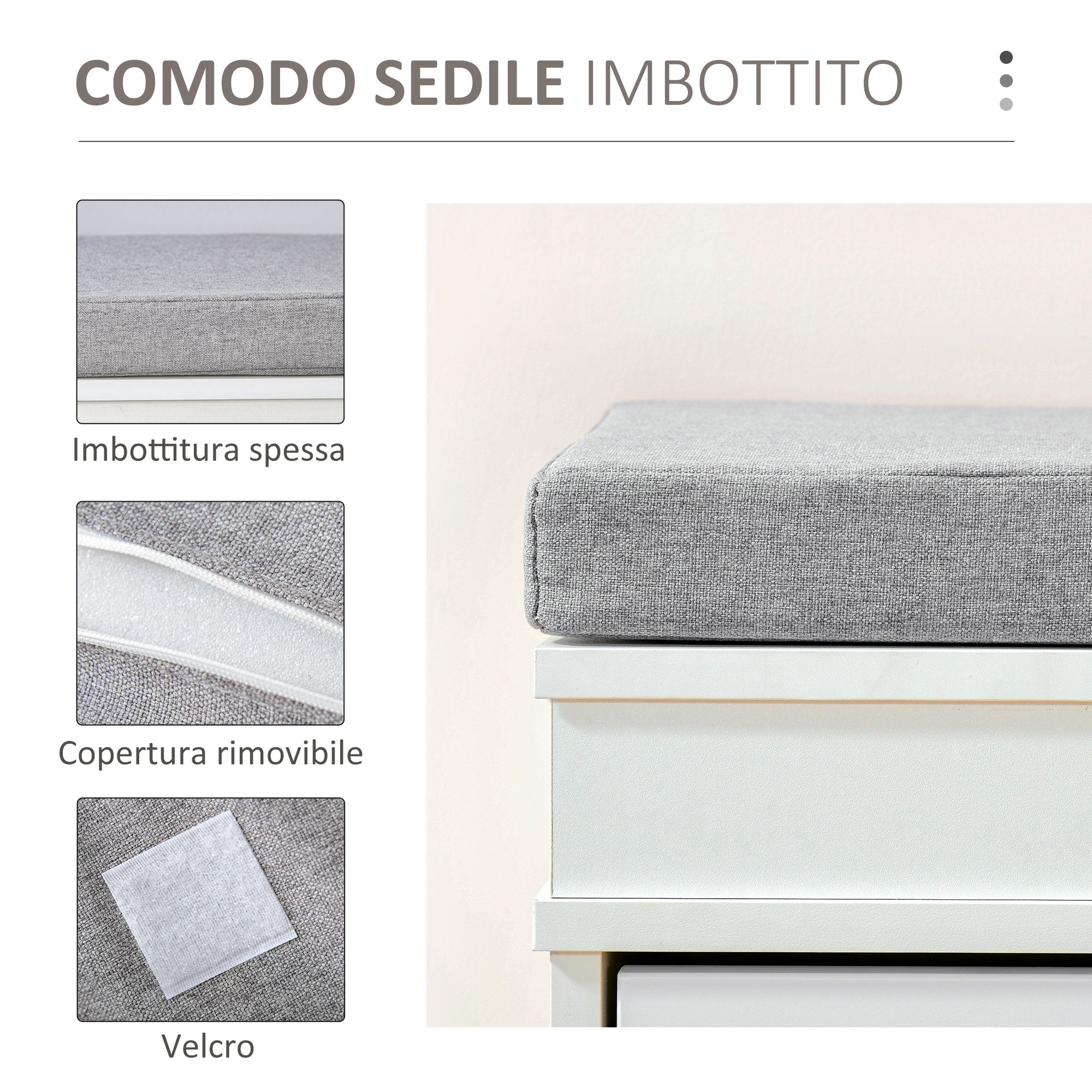 Easycomfort Panca Scarpiera Salvaspazio in Legno with Cuscino, 2 Cassetti with Mensola Regolabile per 8 Scarpe, 104x24x55cm, white