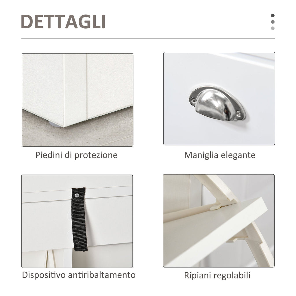 Easycomfort Panca Scarpiera Salvaspazio in Legno with Cuscino, 2 Cassetti with Mensola Regolabile per 8 Scarpe, 104x24x55cm, white