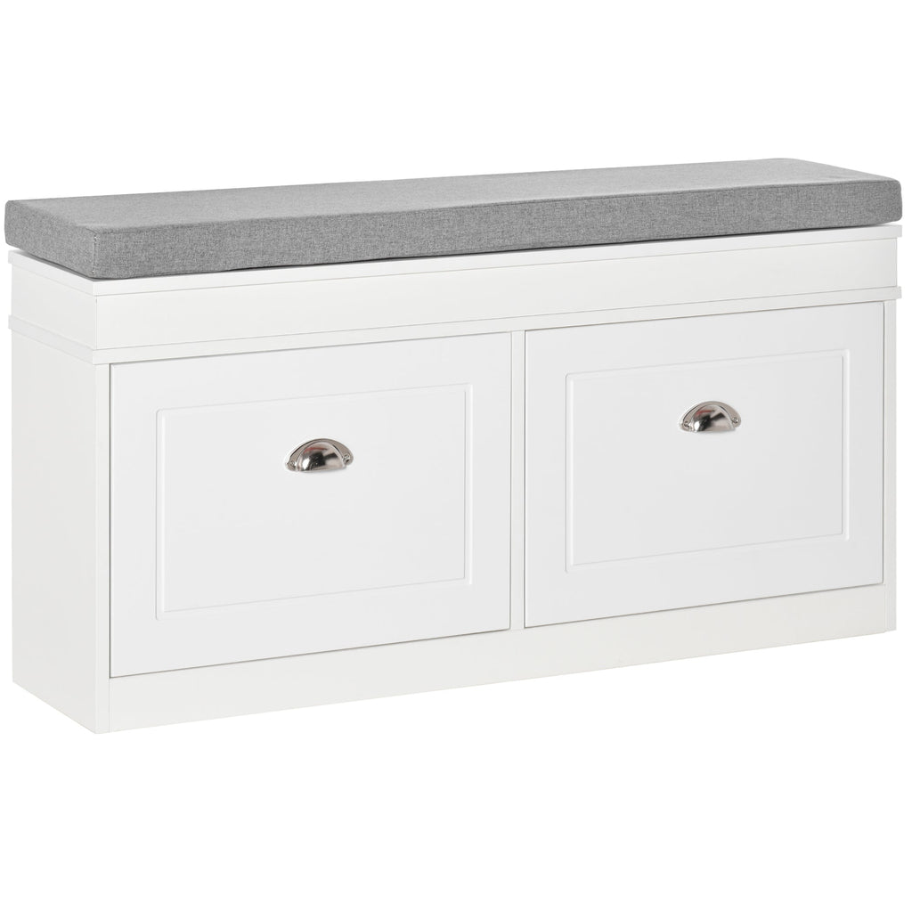 Easycomfort Panca Scarpiera Salvaspazio in Legno with Cuscino, 2 Cassetti with Mensola Regolabile per 8 Scarpe, 104x24x55cm, white