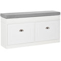 Easycomfort Panca Scarpiera Salvaspazio in Legno with Cuscino, 2 Cassetti with Mensola Regolabile per 8 Scarpe, 104x24x55cm, white