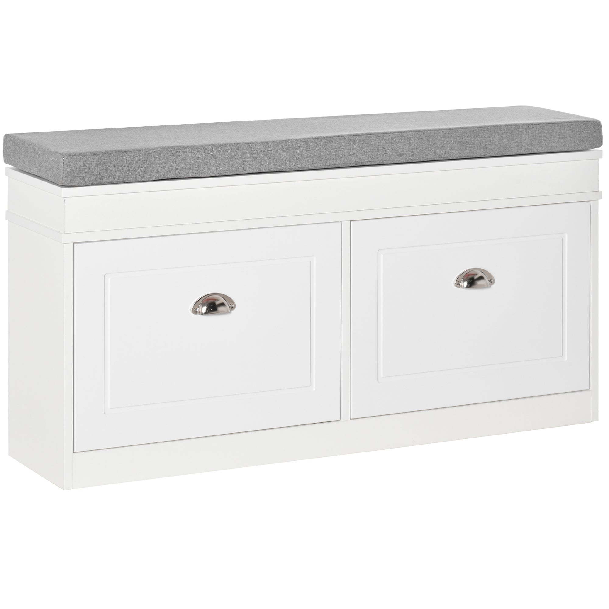 Easycomfort Panca Scarpiera Salvaspazio in Legno with Cuscino, 2 Cassetti with Mensola Regolabile per 8 Scarpe, 104x24x55cm, white