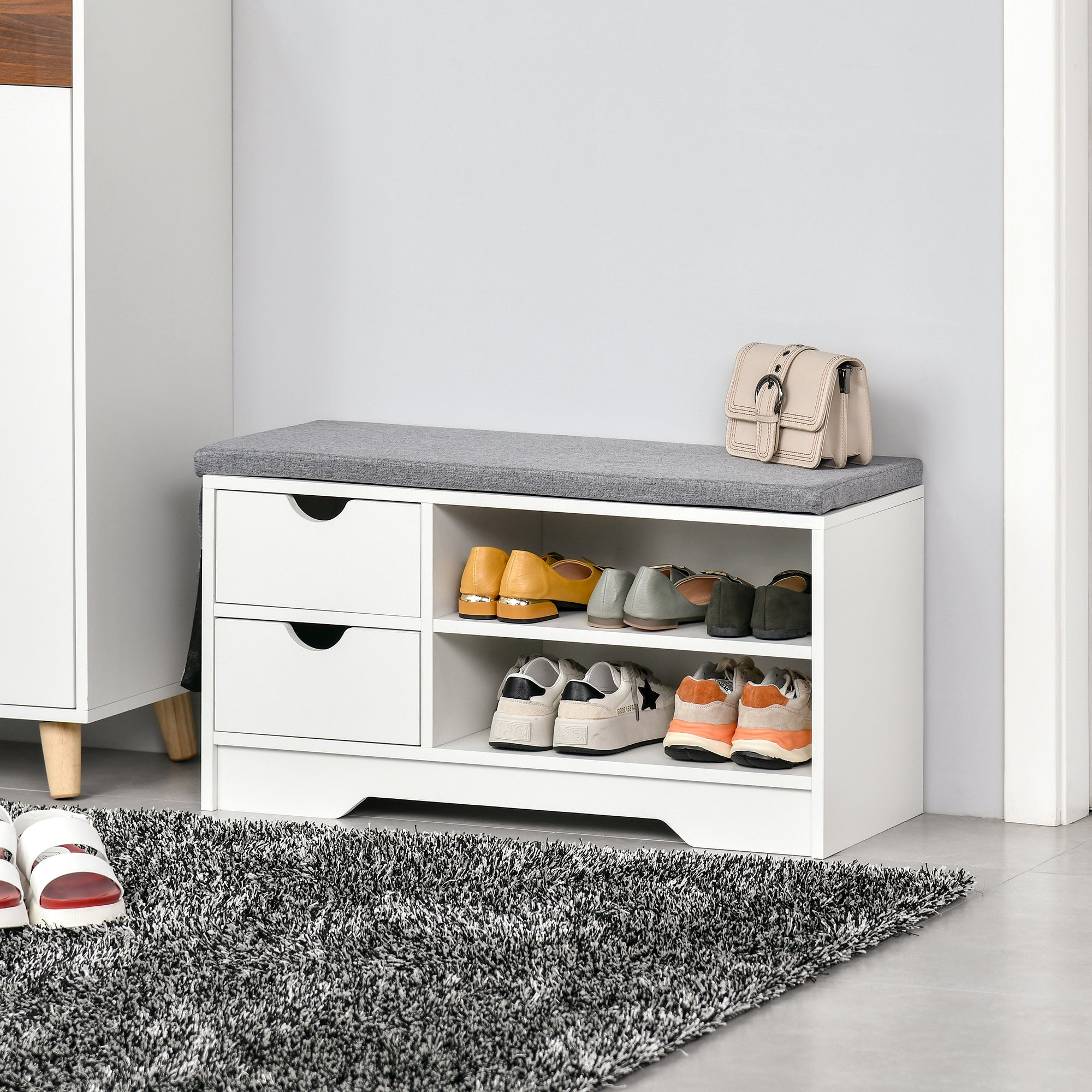 Easycomfort Scarpiera Salvaspazio, Panca Scarpiera in Legno, Mobile Scarpiera da Ingresso, Bianca, 80.5x30.5x43.5cm