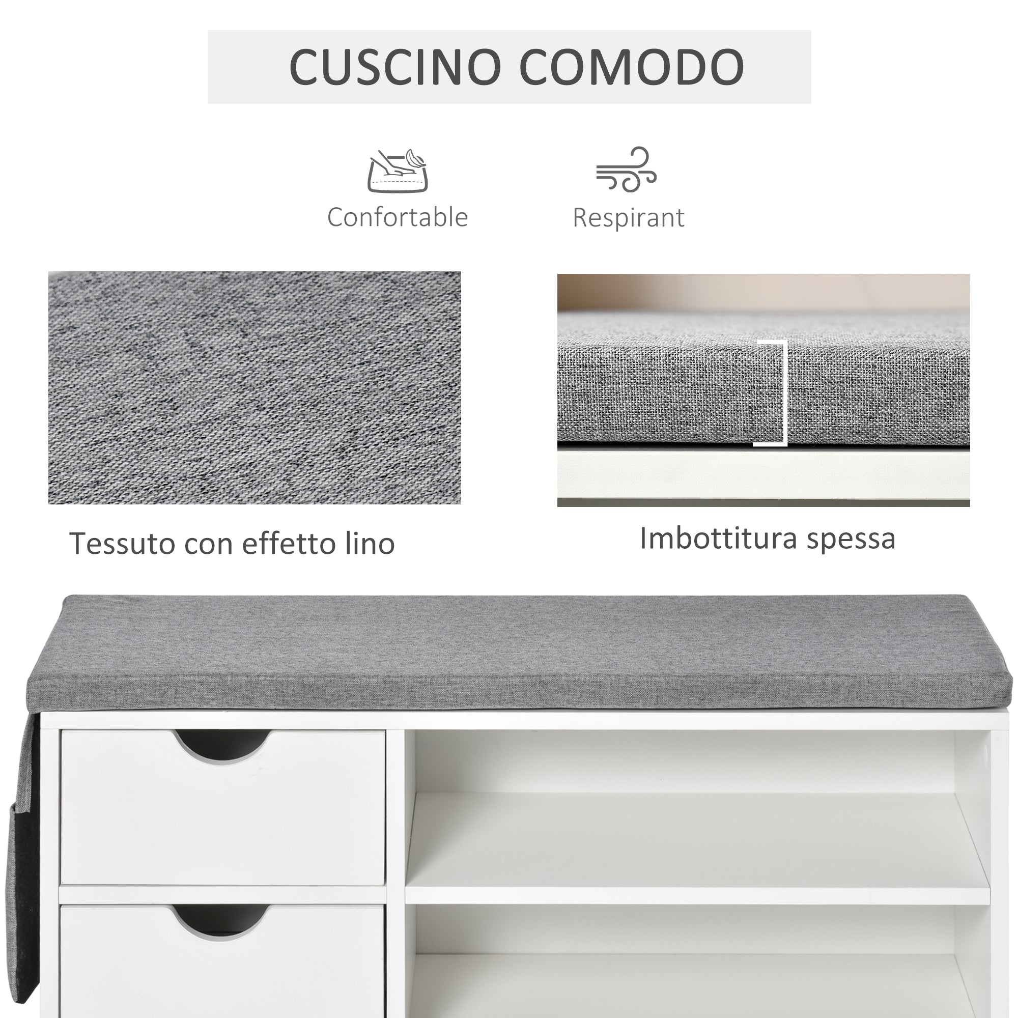 Easycomfort Scarpiera Salvaspazio, Panca Scarpiera in Legno, Mobile Scarpiera da Ingresso, Bianca, 80.5x30.5x43.5cm