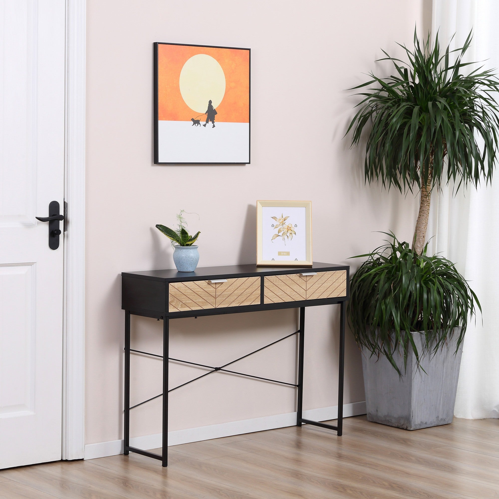 Easycomfort Consolle Moderna per Ingresso e Soggiorno with 2 Cassetti in Metallo 100x30x75cm - black