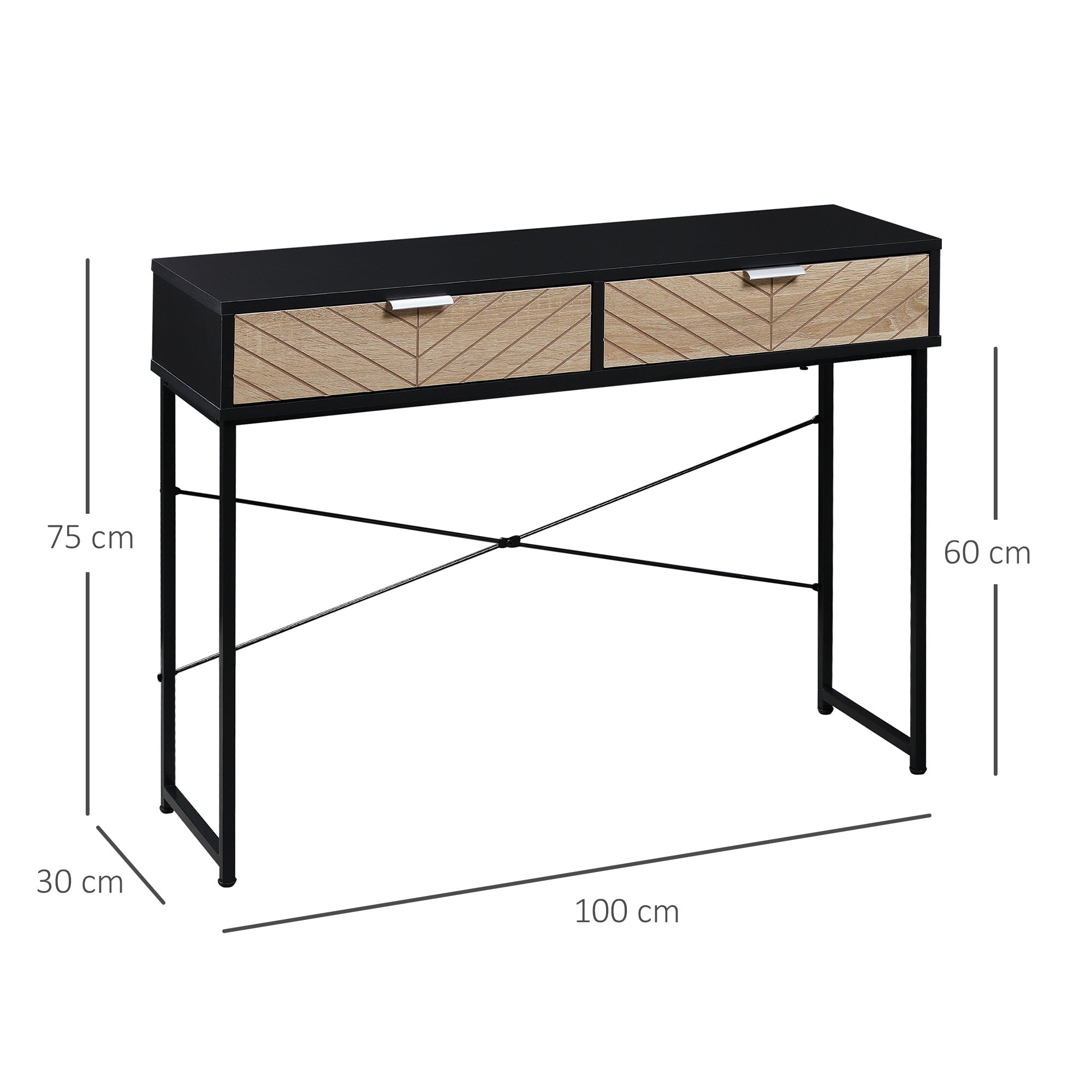Easycomfort Consolle Moderna per Ingresso e Soggiorno with 2 Cassetti in Metallo 100x30x75cm - black