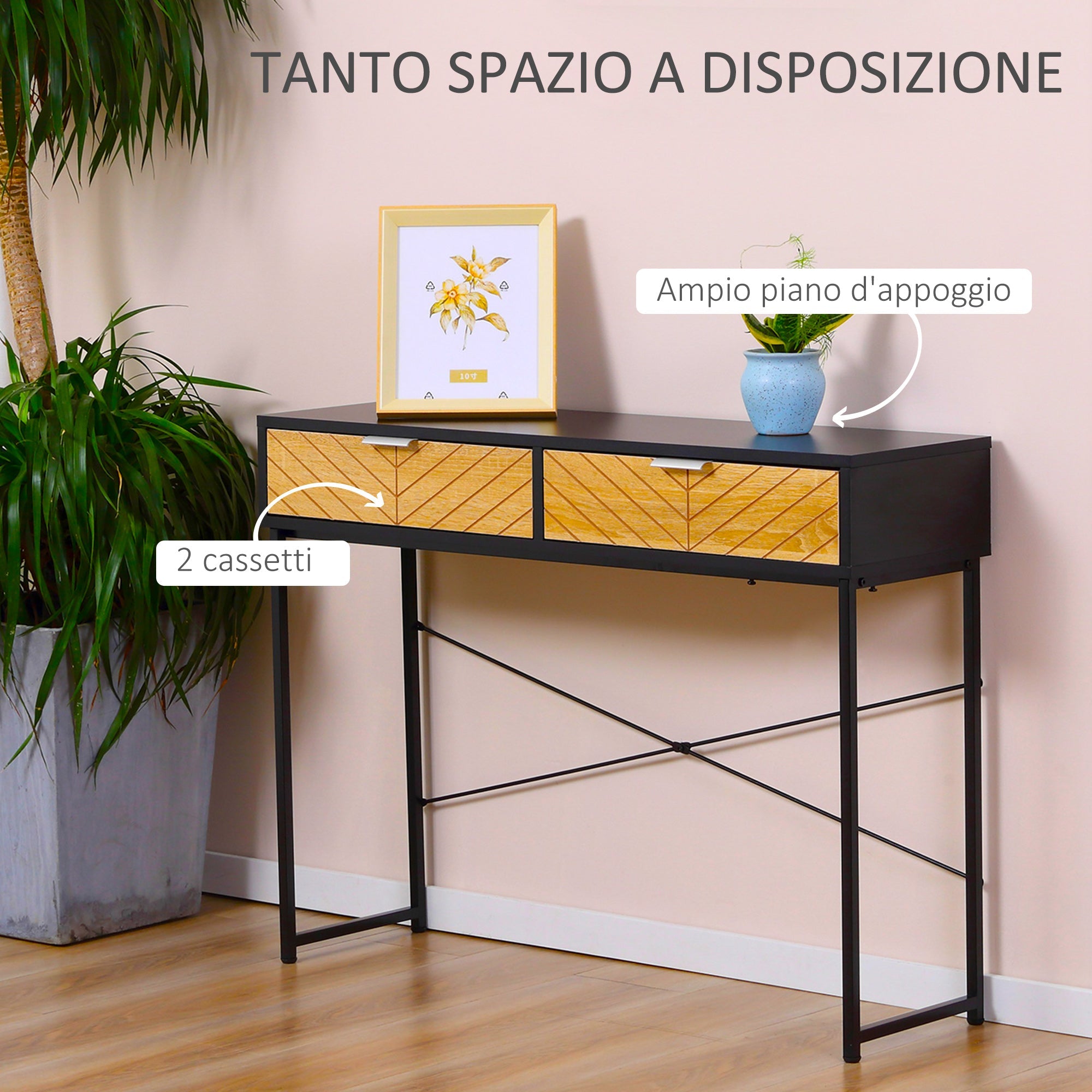 Easycomfort Consolle Moderna per Ingresso e Soggiorno with 2 Cassetti in Metallo 100x30x75cm - black