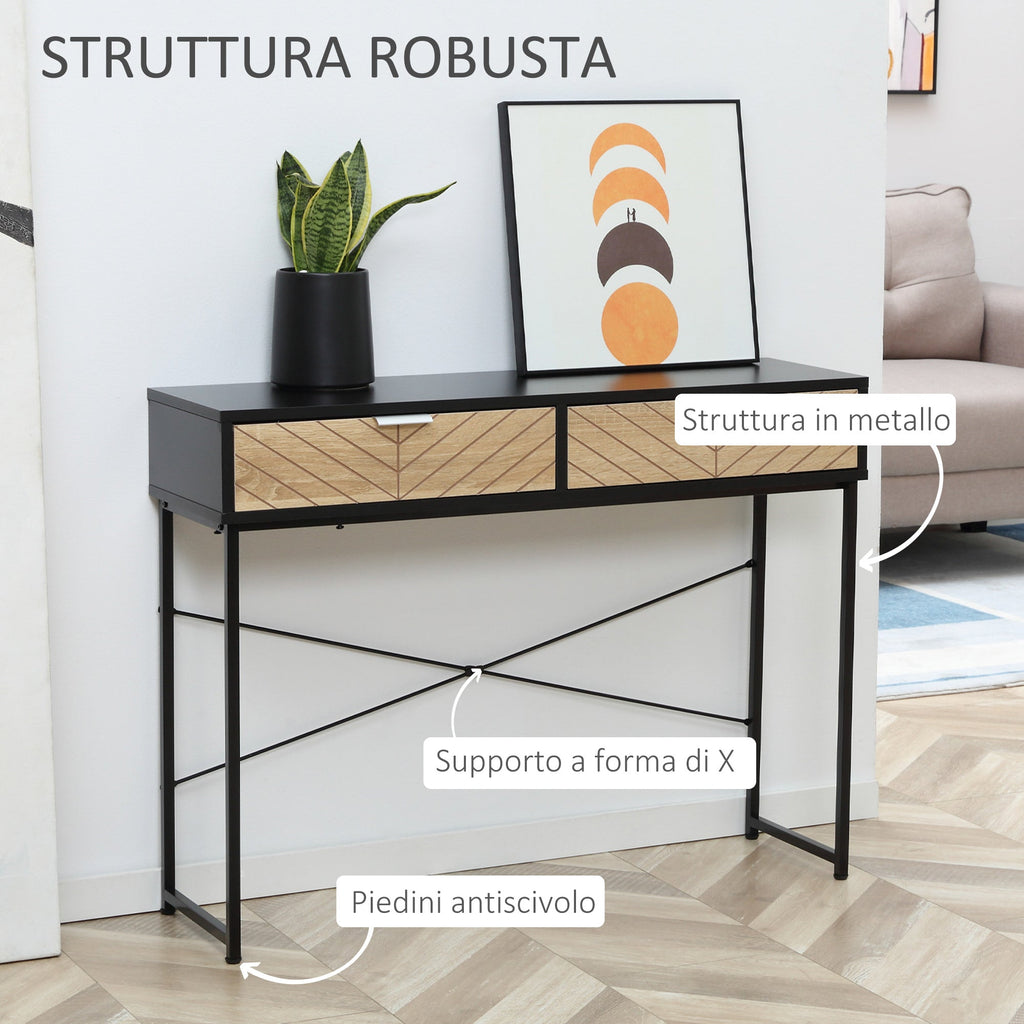 Easycomfort Consolle Moderna per Ingresso e Soggiorno with 2 Cassetti in Metallo 100x30x75cm - black