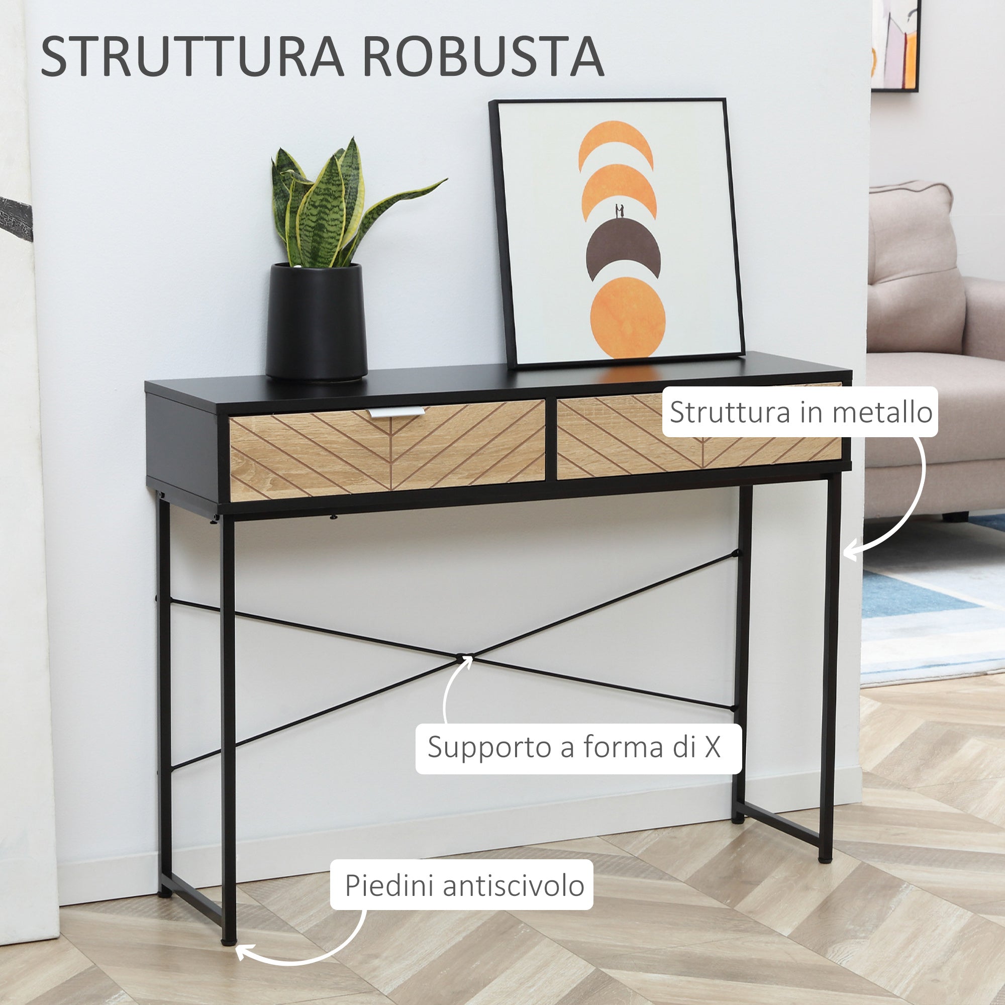 Easycomfort Consolle Moderna per Ingresso e Soggiorno with 2 Cassetti in Metallo 100x30x75cm - black