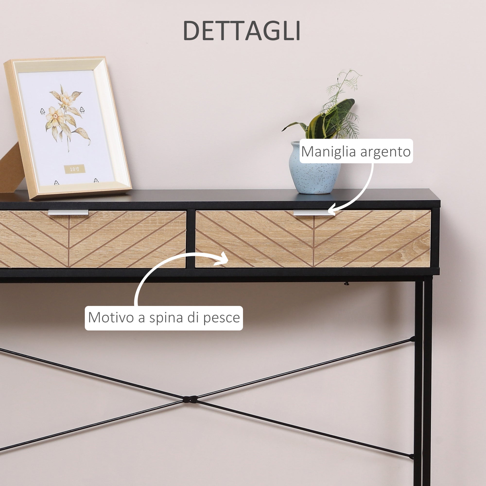 Easycomfort Consolle Moderna per Ingresso e Soggiorno with 2 Cassetti in Metallo 100x30x75cm - black