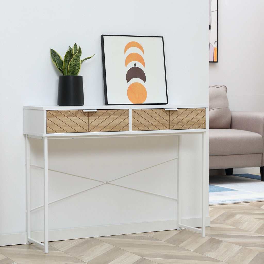Easycomfort Consolle Moderna per Ingresso e Soggiorno with 2 Cassetti in Metallo 100x30x75cm - white